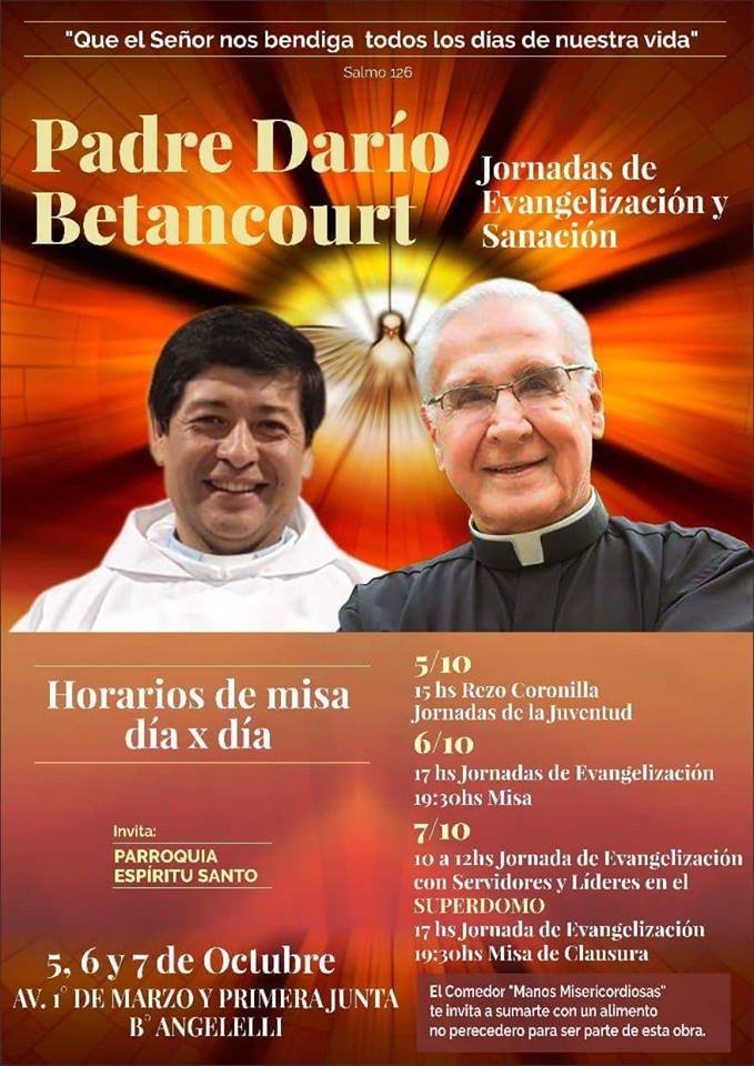 Inician hoy las jornadas de sanación con el padre Darío Betancourt